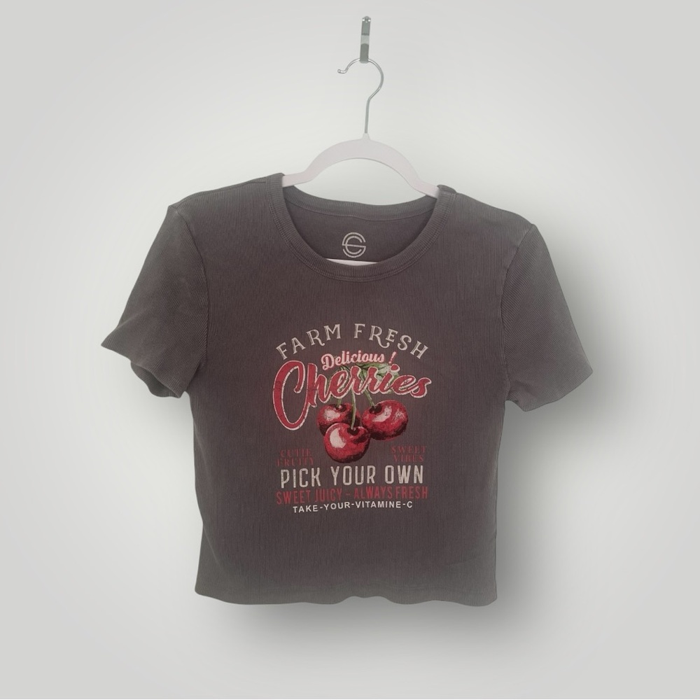 Gray Crop Top with Vintage Graphic Design